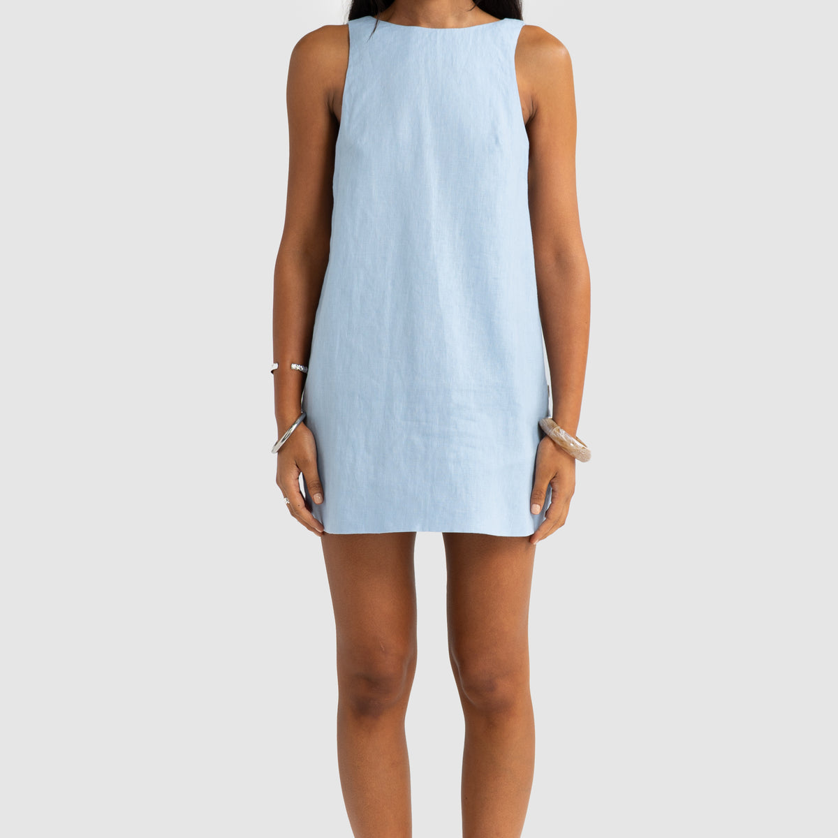 Jolie Linen Mini Dress Powder Blue