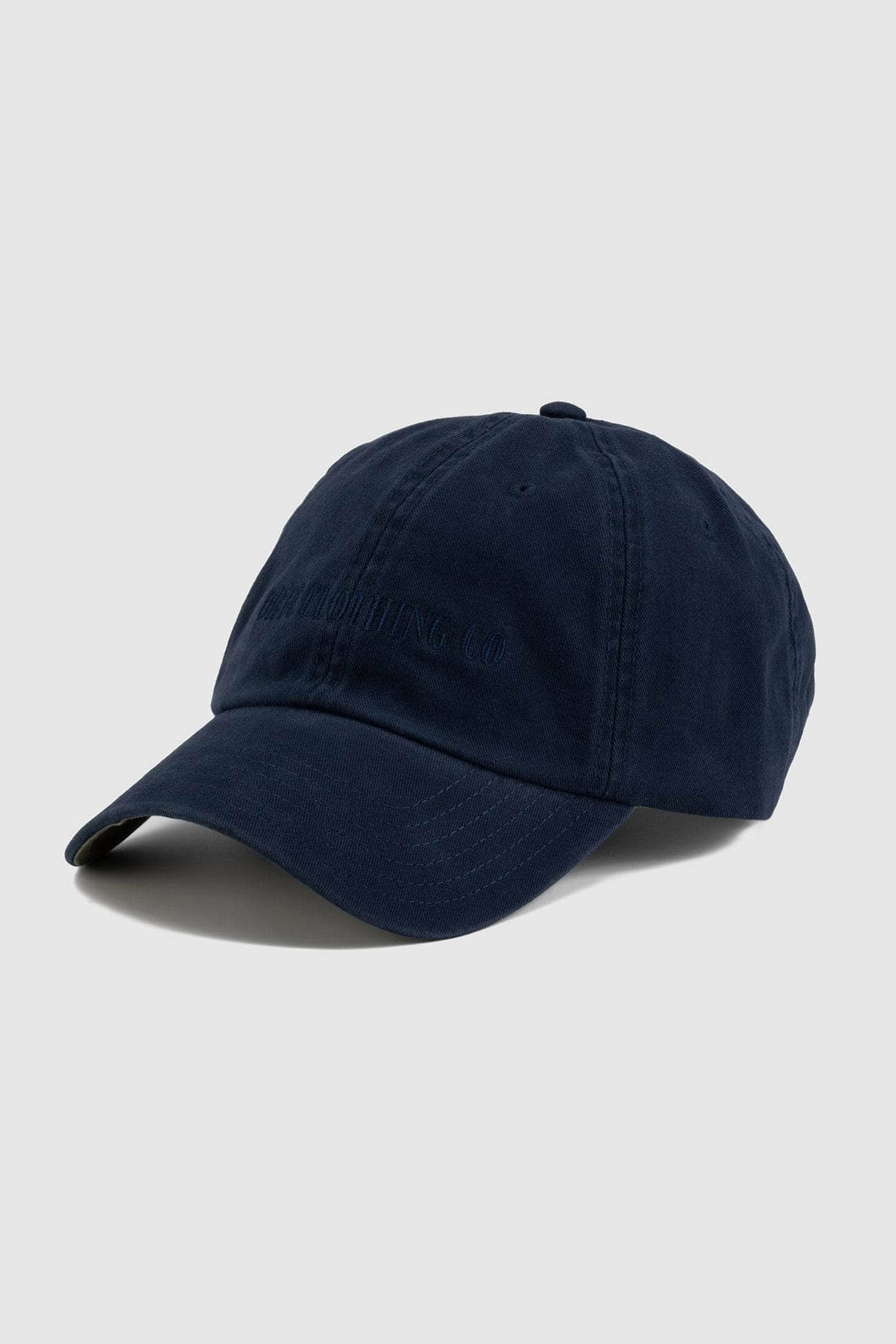 Navy baseball cap with navy embroidered ortc clothing co