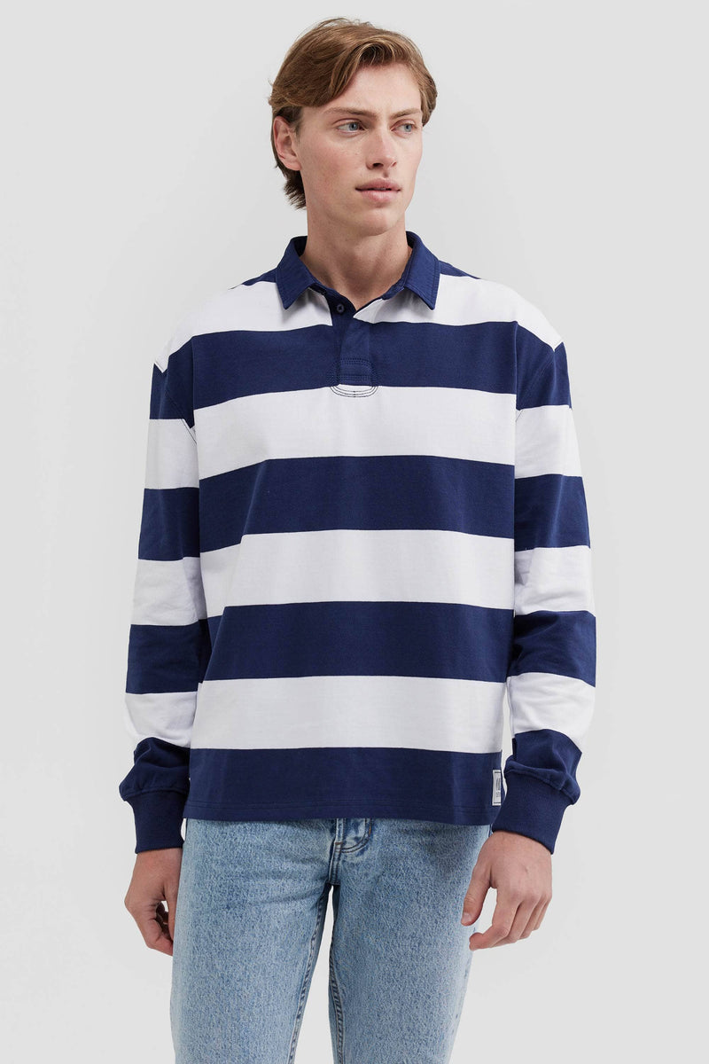 Unisex Rugby Jumper Navy and White Stripe – ortc Clothing Co