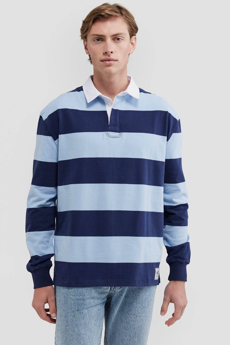 Unisex Rugby Jumper Navy and Pale Blue Stripe – ortc Clothing Co