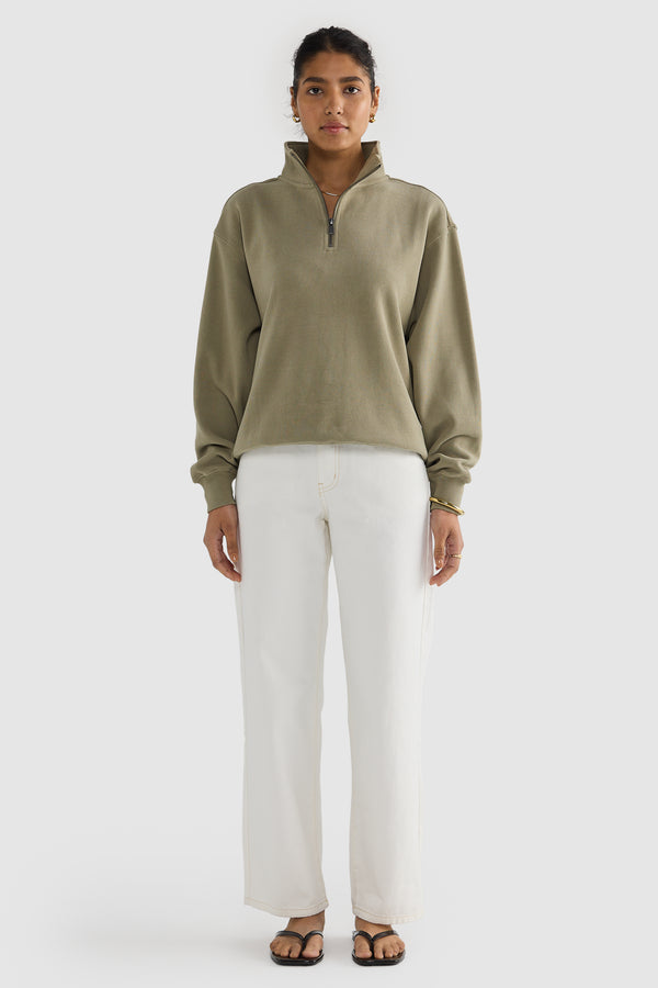 Ava Ribbed Quarter Zip Moss