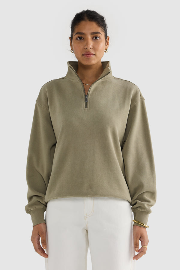 Ava Ribbed Quarter Zip Moss