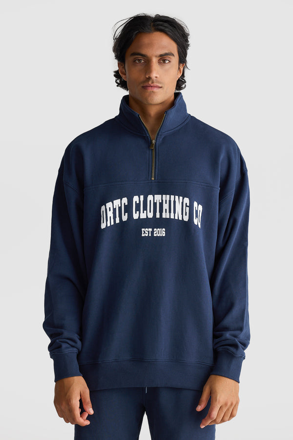 College Logo Quarter Zip Navy