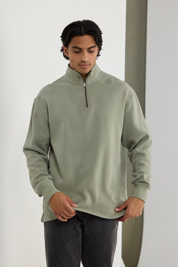 Kellock Ribbed Quarter Zip Olive