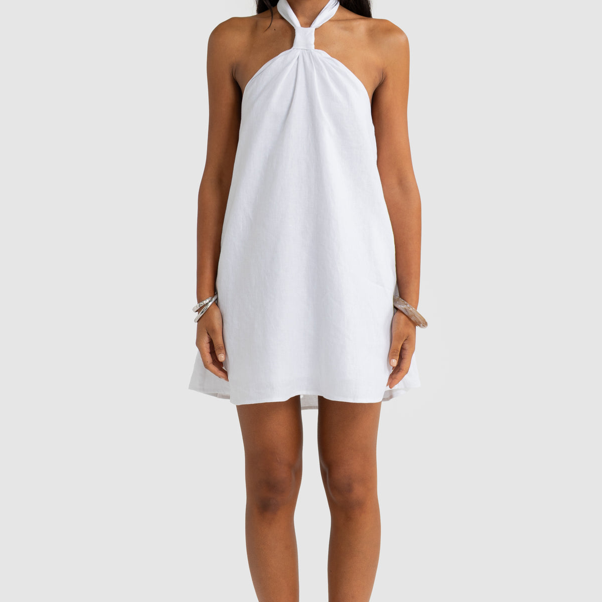 ORTC Women's Mira Linen Halter Mini Dress White – ORTC Clothing Co