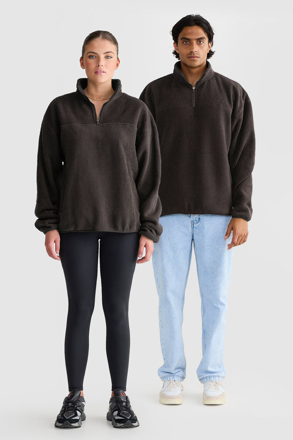 Unisex Sherpa Fleece Quarter Zip Carob