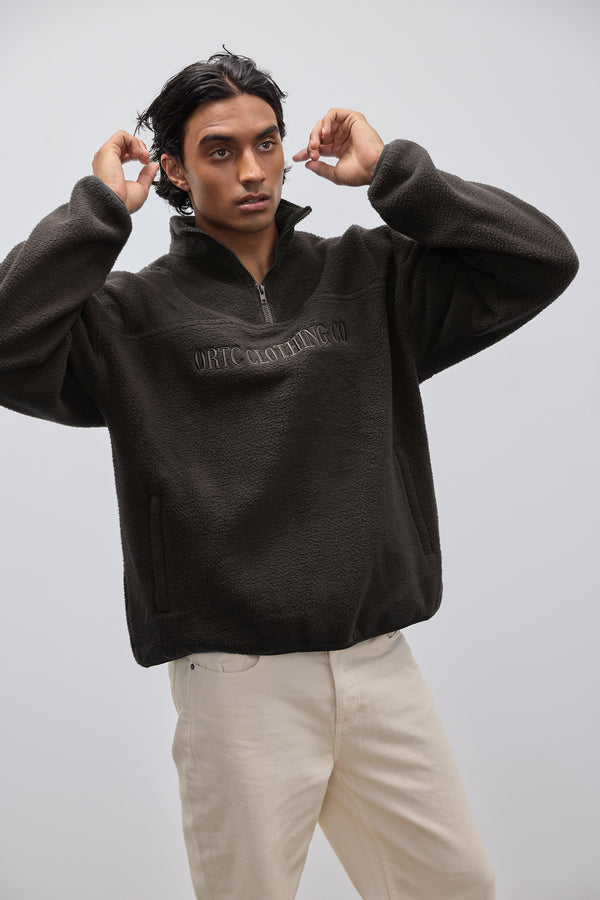 Unisex Sherpa Fleece Logo Quarter Zip Carob